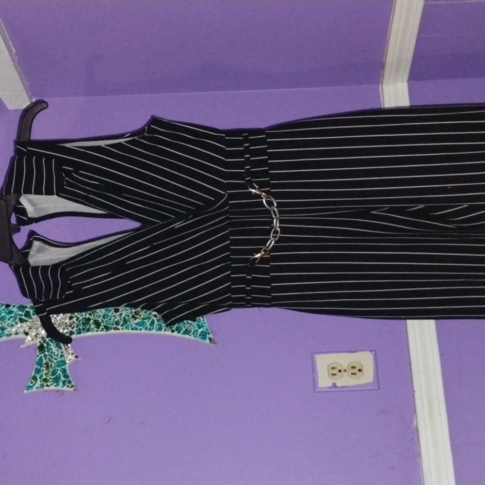 A Black and white Stripped Jumpsuit